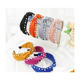 Headbands Fashion Women Hair Accessories Pearls Headband Centre Cross Knot Fresh Colour Hairband Girls Drop Delivery Jewellery Hairjewel Dhw3I