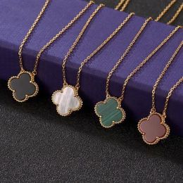 Clover Necklace Female 18K Rose Gold Pendant Light Luxury Premium Agate S999 Sterling Silver Four-Leaf