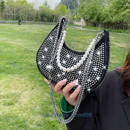 Design Bag Online Export Clearance Wholesale 2023 New Simple Single Diamond Foreign Style Versatile Pearl Chain Underarm Shoulder Women's Fashion