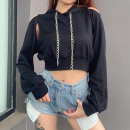 Women's Hoodies & Sweatshirts Sexy Hoodie Fashion Women Autumn Spring Long Sleeve Cut Out Chain Short Sweatshirt Hollow Crop Top