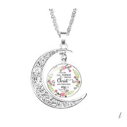Pendant Necklaces Christian Bible Moon For Women Christians Scripture Glass Time Gem Cabochon Chains Fashion Jewelry In Drop Deliver Otxiu