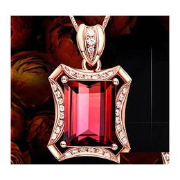 Pendant Necklaces 14K Rose Gold Chains Treasure Red Ruby Necklace For Women Luxury Jewellery Gemstone Nanashop Drop Delivery Pendants Dh2Y3