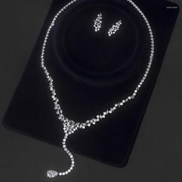 Necklace Earrings Set YYSUNNY Women Trendy Jewellery Crystal Teardrop Long Silver Colour Wedding Bridal Bridesmaid Party Prom