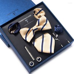 Bow Ties 8 Cm Top Grade Luxurious Birthday Present Tie Hanky Pocket Squares Cufflink Set Necktie Box Men Accessories For Festive Gift