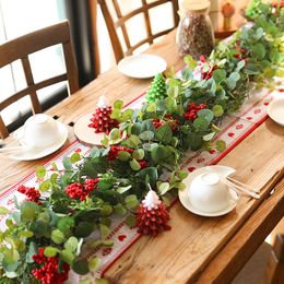 Faux Floral Greenery PARTY JOY 19M Artificial Eucalyptus Christmas Pine Cypress Garland with Red Berries Rattan Home Party Table Decor Xmas Ornament 230204