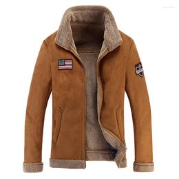 Men's Jackets High Quality Men Sheep Suede Motorcycle Jacket Brown Full Lined Soft Faux Leather Male Coat Cashmere Warm