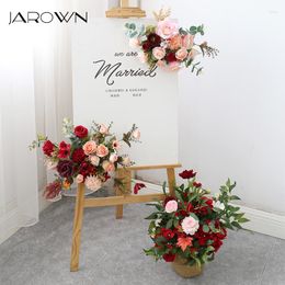 Decorative Flowers JAROWN Artificial Rose Flower Row Wedding Stage Decoration Background Simulation Silk Fake Holiday Party El Display