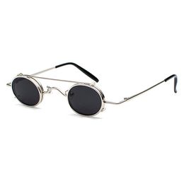 Sunglasses Small Oval Women Retro Vintage 2023 Metal Frame Silver Gold Black Punk Clip On Sun Glasses For Men Gift With Box FML
