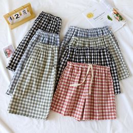 Women's Sleepwear Summer Cotton Plaid Couple Shorts Simple Casual Breathable Sweat-absorbing Thin Home Sleep Bottoms Elastic Waist Pyjama