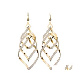 Dangle Chandelier Creative Punk Personality Spiral Earrings For Women Gold Color Geometric Fashion Metal Alloy Long Hanging Ear Je Otewd