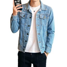 Mens Jackets Fashion Denim Slim Fit Jeans Jacket Cotton Outwear Coat Long Sleeve Hole Male Clothing Size M4XL 230203