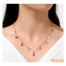 Pendant Necklaces Fashion Jewelry Lip Eye Devil Key Lock Moon Snowflake Love Star Geometric Collarbone Chain Charms Necklace Drop De Dhhlo