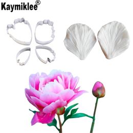 Cake Tools Large Peony Flower Veiner &Cutter Silicone Mould Gumpaste Sugarcraft Fondant Mold Decorating CS286