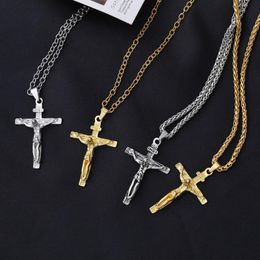 Pendant Necklaces Simple Classic Religious Jesus Cross Necklace For Men/Women Gold Silver Colour Fashion Chain Jewellery