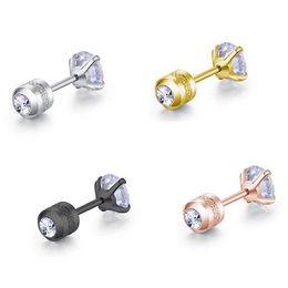 Stud Earrings 1Pc Stainless Steel Zircon Size 3/4/5mm Crystal Earring Ear Piercing DIY Top Body Jewellery Women