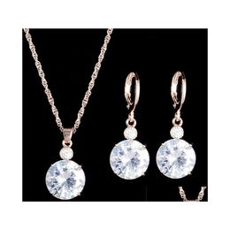 Earrings Necklace Pretty Wedding Beautifly Jewellery Set Water Drop Cz Sets Gold Sier Plated Party Brid Yzedibleshop Delivery Dhxpk