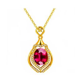 Pendant Necklaces 18K Gold Luxury Water Drop Pear Shaped Ruby Gemstone Necklace For Women Sier Wedding Jewellery Vipjewel Delivery Pend Dhxby