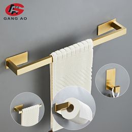 Bath Accessory Set Gold Bathroom Hardware Set Paper Holder Towel Rack Robe Hook Towel Bar Stainless Steel Bathroom Accessories without nails 230203