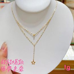 Chains Sinya 18k Au750 Gold Fine Jewellery Women Ladies Moms Gift Light Weight High Lustre Clavicle Double Lip Chain Necklace