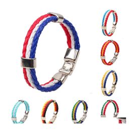 Charm Bracelets Charms 8Inch Long Flags Sports 3 Strands Rope Braided Surfer Leather Mens Vipjewel Drop Delivery Jewellery Dhwtu