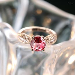 Wedding Rings Classic Four Claw Round Stone Ring Pink Yellow Zircon Engagement Boho Gold Color For Women Minimalist Jewelry