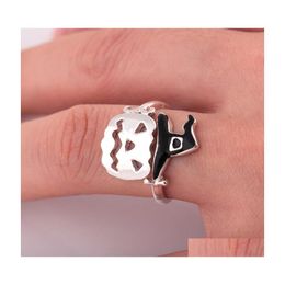Band Rings Halloween Jewellery Funny Pumpkin Witch Hat Open Ring Personality Drip Oil Nanashop Drop Delivery Dhlim
