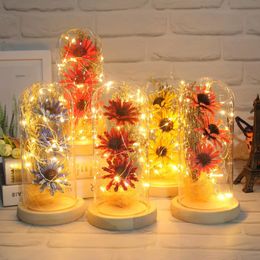 Decorative Flowers & Wreaths Artificial Flower In Glass Dome Led Light Strip Enchanted Gift For Women On Valentine's Day Anniversa