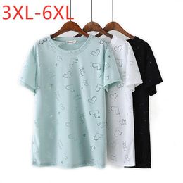 Women's T Shirts Ladies Summer Plus Size Tops For Women Large Short Sleeve Loose Cotton Green White Hollow Out 3XL 4XL 5XL 6XLWomen's