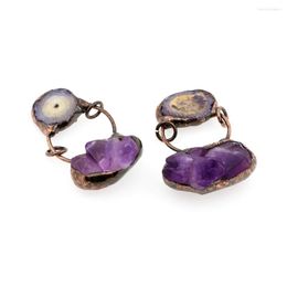 Pendant Necklaces 2023 Vintage Natural Stone 10 Pcs Bohemia Copper Plated Amethyst Crystal Retro Women Necklace Pendants Wholesale