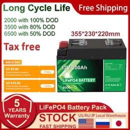 12V 200Ah LiFePO4 Battery Pack Lithium Ion Battery 4S1P Built-in BMS Rechargeable Battery For Home Storage Free Tax