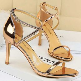 Dress Shoes 2022 Women 8cm 11cm High Heels Strap Sandals Lady Roman Shiny Gold Fetish Gladiators Summer Stiletto Stripper Low Heels Shoes G230130