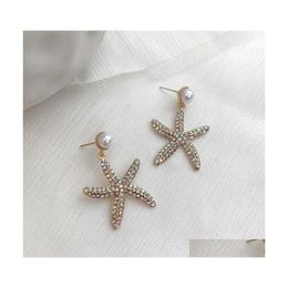 Stud Fashion Jewelry S925 Sliver Post Earrings Rhinstone Starfish Dangle Faux Pearl Drop Delivery Dhj4E