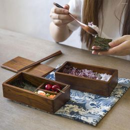 Dinnerware Sets Chinese Double-Layer Solid Wood Plus-Sized Picnic Box Japanese Lunch Student Insulated Sushi Salad Wooden