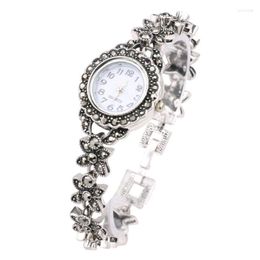 Wristwatches Retro Silver Quartz Wristwatch Women's Bracelet Watches Top Lady Dress Crystal Jewellery Gifts Reloj MujerWristwatches Wristw