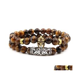 Charm Bracelets Tiger Eye Stone Bracelet Set Buddha Bead Vipjewel Drop Delivery Jewellery Dhqcg