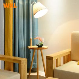 Floor Lamps Wood Tripod Led Lamp For Living Room Remote Control Dimming Bedroom Bedside Table Sofa Side Study Standing Lights