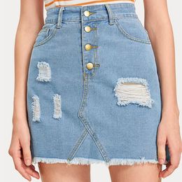 Women's Shorts Sexy Women Denim Mini Skirt Fashion Button Hole Tassel Split Summer High Waist Slim Korea Short Poket Jeans Harajuku