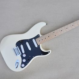 6 Strings Cream Electric Guitar with Maple Fretboard SSS Pickups Black Pickguard Customizable