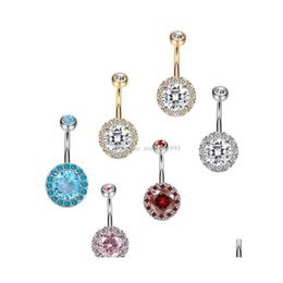 Navel Bell Button Rings 316L Stainless Steel Flower Crystal Bars Gold Belly Ring Piercing Jewelry Drop Delivery Body Dhcsh