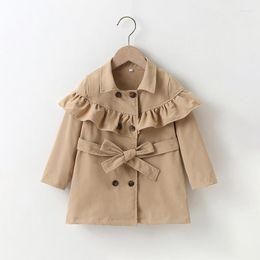 Jackets Kids Girls Khaki Coats Ruffle Stitching Spring Autumn 2023 Fashion Children Princess Long For 2-7Y