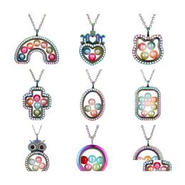 Lockets Magnetic Open Rainbow Pearl Cage Pendant Necklaces For Women Crystal Beads Glass Floating Locket Charm Chains Fashion Jewelr Otkgv