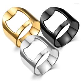 Cluster Rings 2023 Trendy Hollow Men Ring Width 8mm Open Beer Cap Stainless Steel Finger For Party Jewellery Gift