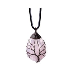 Pendant Necklaces Natural Stone Crystal Dropshaped Wire Wound Lucky Tree Necklace Women Romantic Jewellery Choker Girlfriend Gifts Dro Otla3