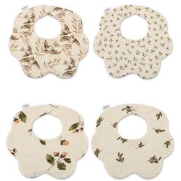 Baby Bibs Cotton 6 Layers Gauze Newborn Muslin Bibs Carton Printed Bandana Burp Cloths Infant Feeding Tool for Teething and Drooling DW6820