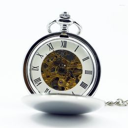 Pocket Watches Vintage Polish Shilver Mechanical Watch Retro Hand Winding Hollow Fob Men Women Necklace Chain Gift PJX1250