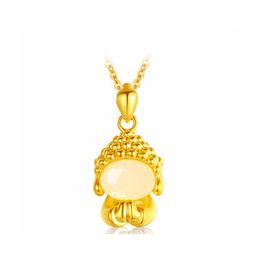 Pendant Necklaces Fashion And Exquisite Retro Imitation Hetian Jasper Sand Gold Buddha Statue Faceless Necklace White Jade Jewelry G Dhpzi