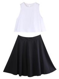 Work Dresses Sexy Vintage Women White Crop Top And Black Mini Skirt Lady Clothing Set Party SetWork