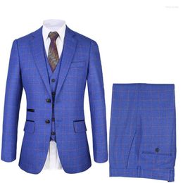 Men's Suits Auriparus Flaviceps Classic Style Groom Tuxedos Blue Cheque Dinner Suit 3 Pieces Groomsman Custom Made Man