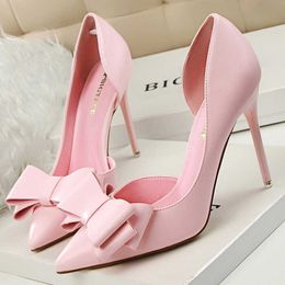 Dress Shoes 2022 Fetish Women 10cm High Heels Pumps Scarpins Bow Sweet Kaii Heels Shoes Lady Pointed Toe Fetish Candy Colors Blue Shoes G230130