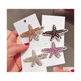 Hair Clips Barrettes Fashion Jewellery Pearls Rhinstone Starfish Clip Barrette Womens Girls Hairpin Dukbill Toothed Bobby Pin Drop D Dhm8X